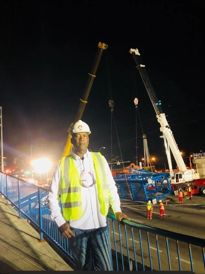 Terrance James at the Solomon Hochoy Highway pedestrian walkover installation, Trinidad