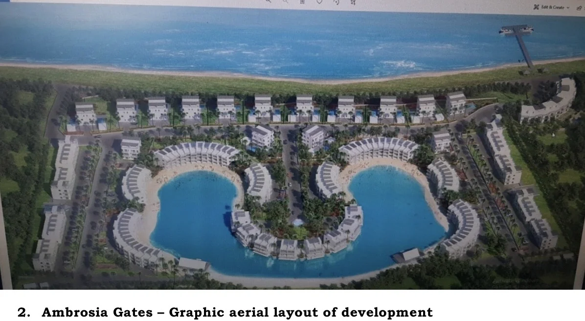 Ambrosia Gates, Cayman Islands — graphic aerial layout of the proposed development